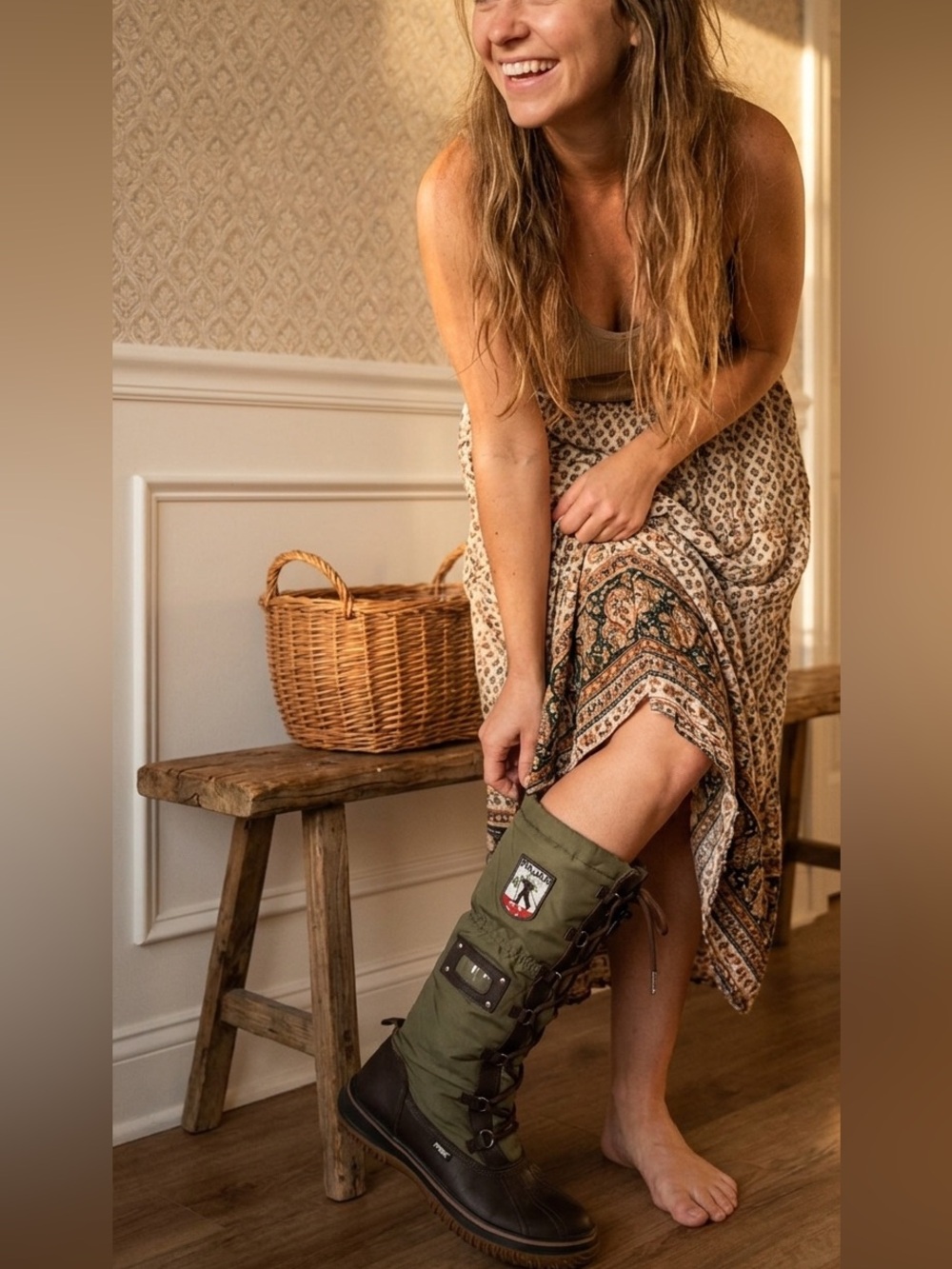 Pajar Women's Tall Lace-Up Winter Boots in Olive Green and Brown 10